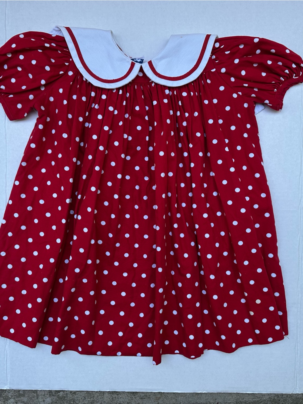 Classic Red Polka Dot Kids Dress with White Peter Pan Collar